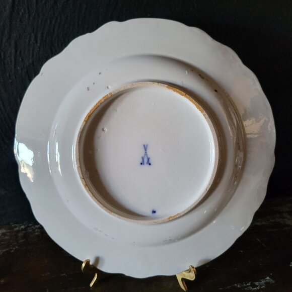 Antique Meissen Plate Courting Couple Romantic Scene Floral Design 8.75" - Picture 6 of 8